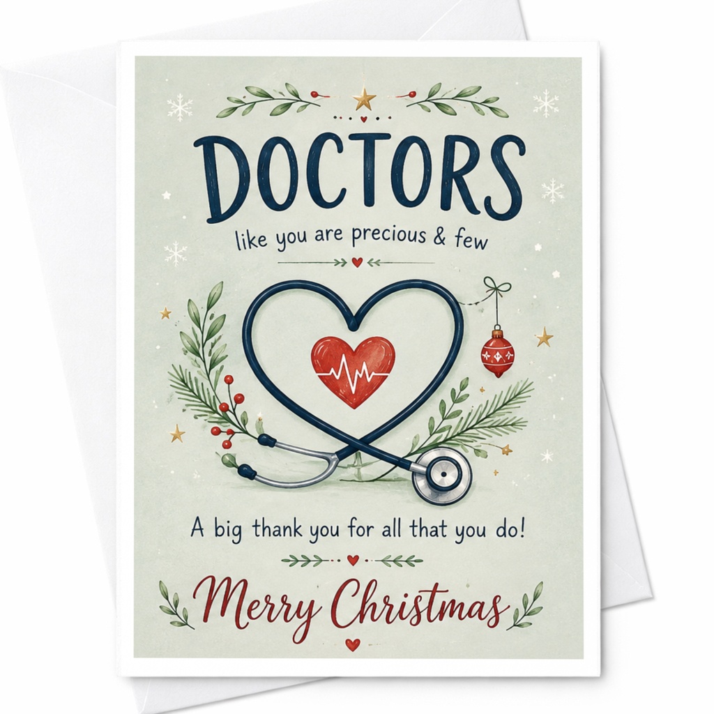 Doctors Like You Are Precious & Few Merry Christmas Card Thank You Holiday Greeting Card For Doctor Medical Appreciation C7182