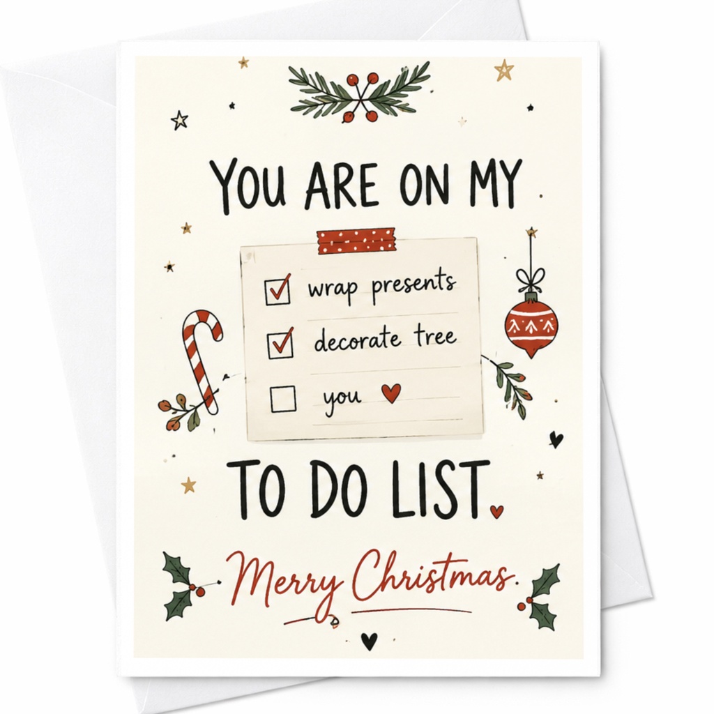 You Are On My To Do List Merry Christmas Card Funny Holiday Greeting Card For Him Her Cute Festive Xmas Card With Checklist C7185