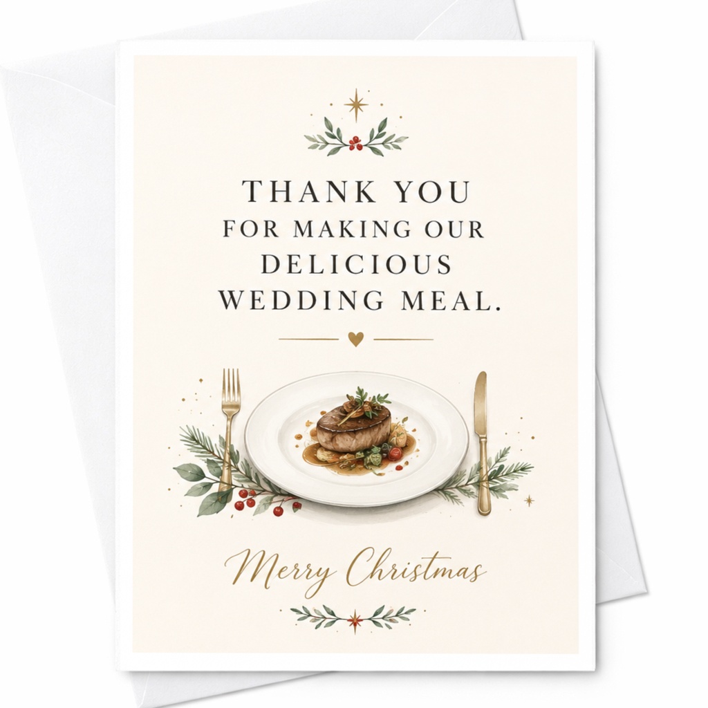 Thank You For Making Our Delicious Wedding Meal Christmas Wedding Thank You Card Festive Holiday Greeting Card C7235