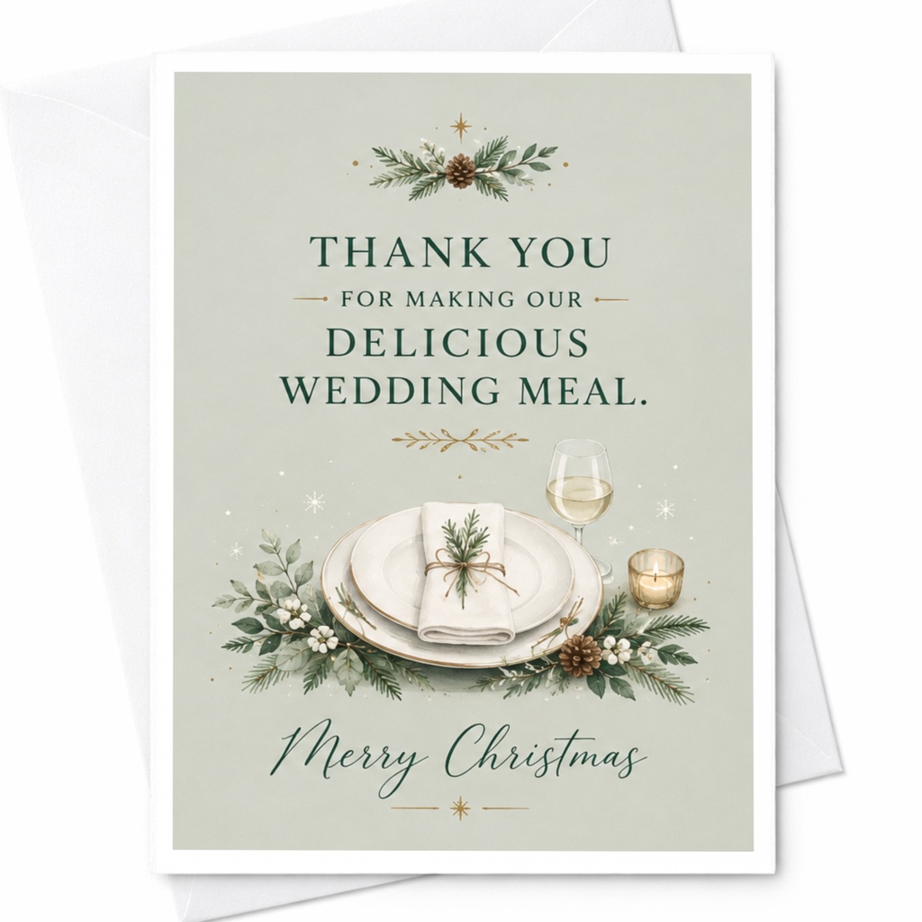 Thank You For Making Our Delicious Wedding Meal Christmas Wedding Thank You Card Holiday Greeting Card For Chef Caterer C7236