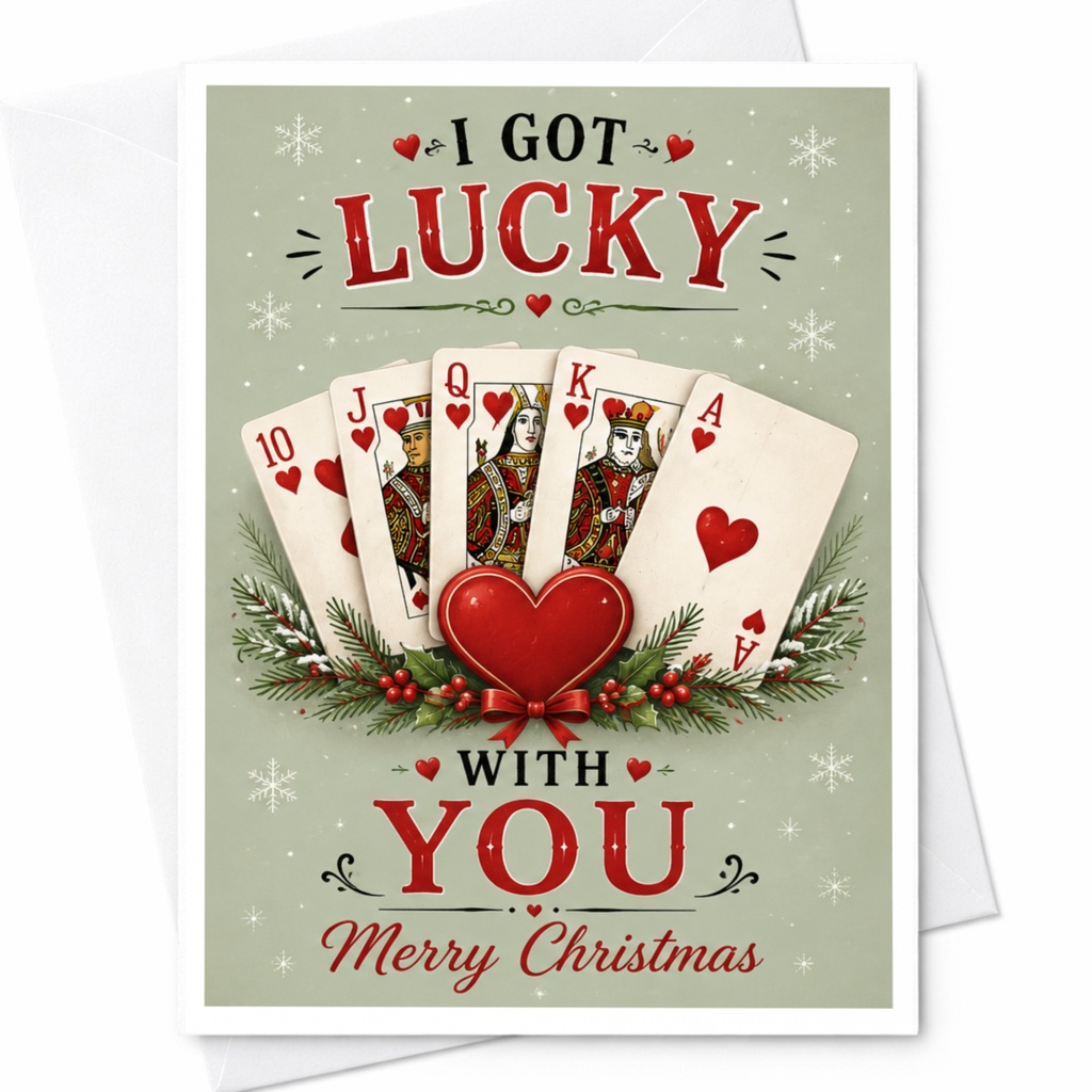 I Got Lucky With You Merry Christmas Card Festive Holiday Greeting Card For Partner Romantic Xmas Card With Playing Cards C7240