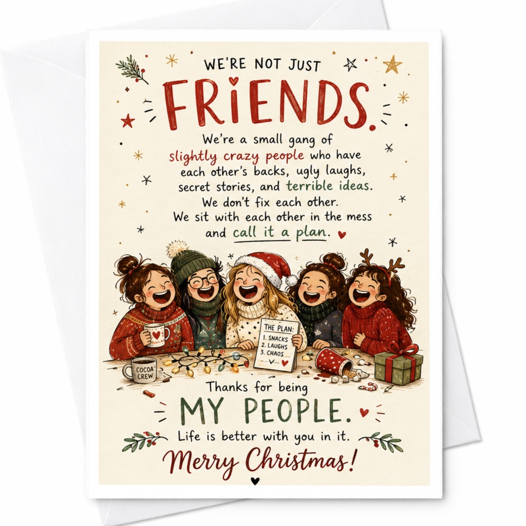 We're Not Just Friends. Thanks For Being My People. Merry Christmas! Cute Christmas Card For Friends Holiday Greeting C7193