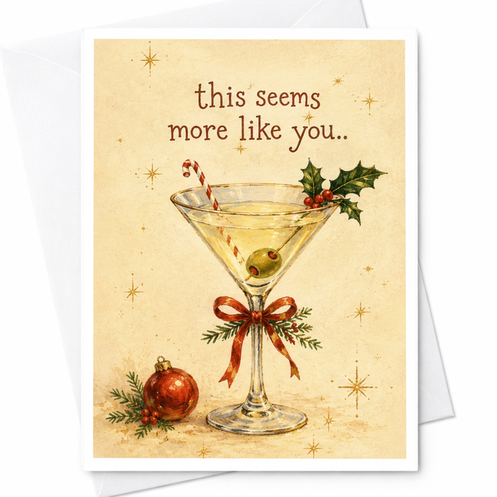 This Seems More Like You.. Funny Christmas Card Martini Glass Holiday Greeting Card For Friend Festive Cocktail Card C7245