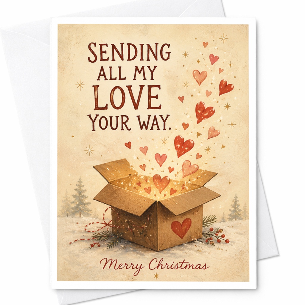 Sending All My Love Your Way. Merry Christmas Card Cute Holiday Greeting Card For Family Friends Romantic Xmas Card C7197