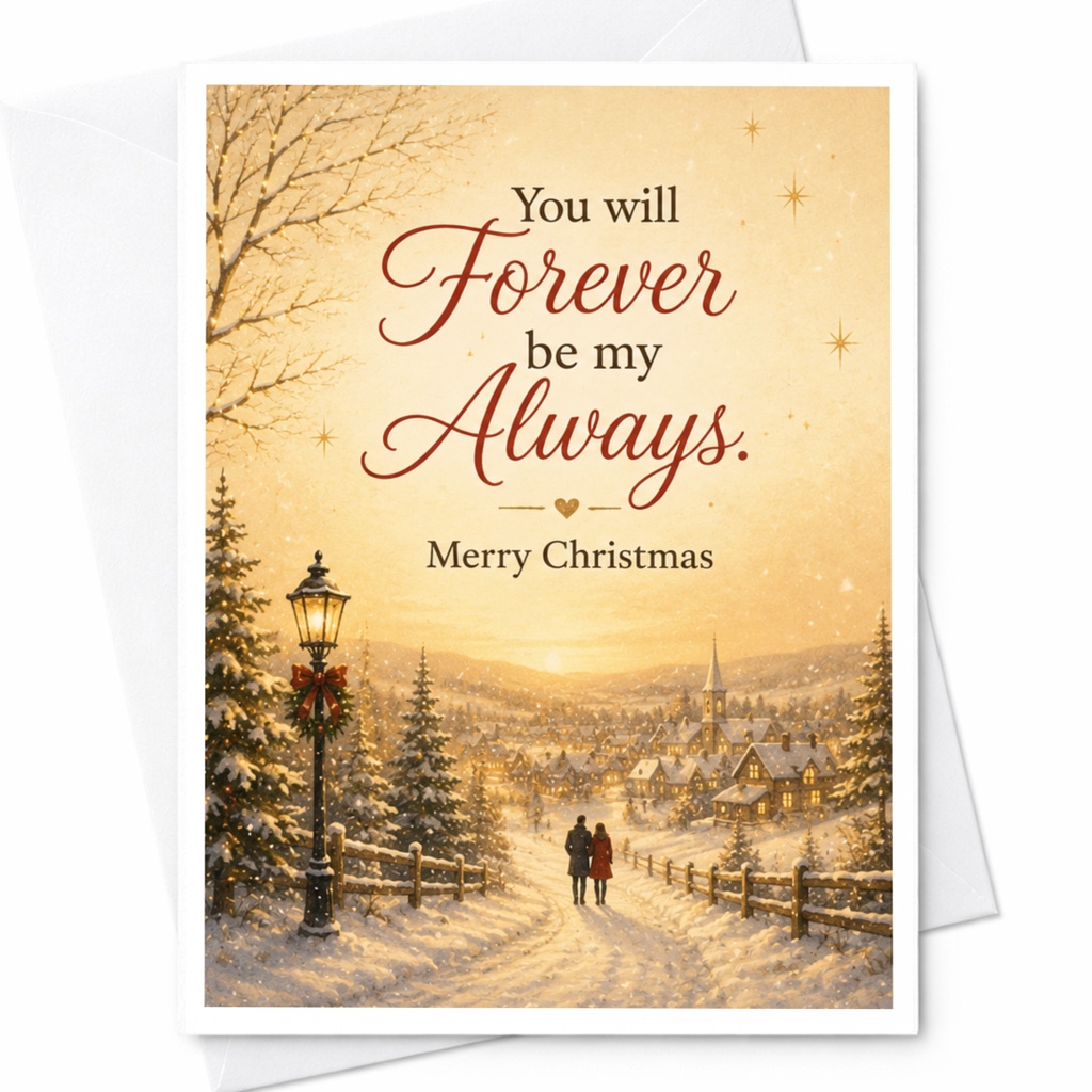 You Will Forever Be My Always Merry Christmas Card Romantic Holiday Greeting Card Winter Scene For Couple Sentimental C7247