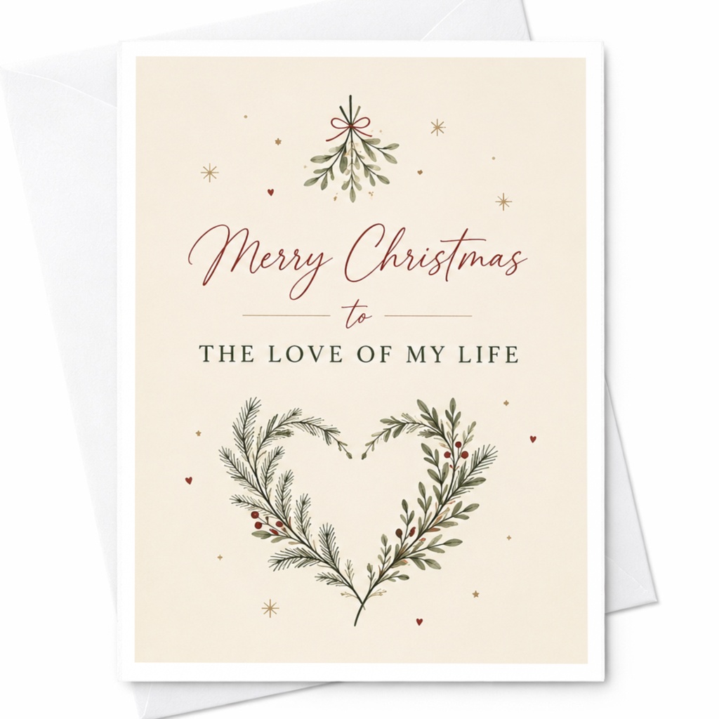 Merry Christmas To The Love Of My Life Romantic Christmas Card For Partner Holiday Greeting Card Festive Love Card C7199