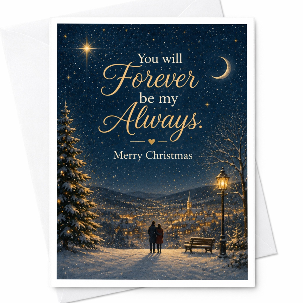 You Will Forever Be My Always. Merry Christmas Romantic Christmas Card For Couple Winter Scene Holiday Greeting Card C7248