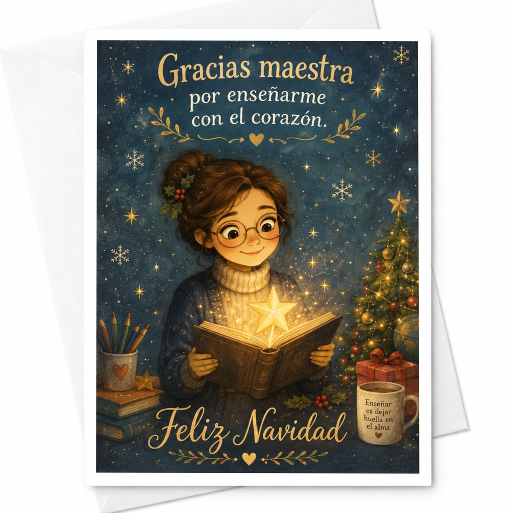 Gracias Maestra Por Enseñarme Con El Corazón Feliz Navidad Christmas Card Teacher Appreciation Holiday Greeting Card C7202