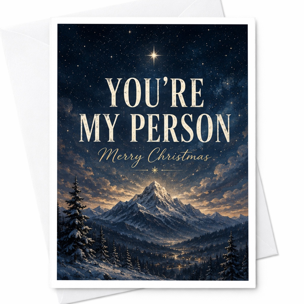 You're My Person Merry Christmas Card Romantic Holiday Greeting Card For Partner Winter Mountain Scene Starry Night C7203