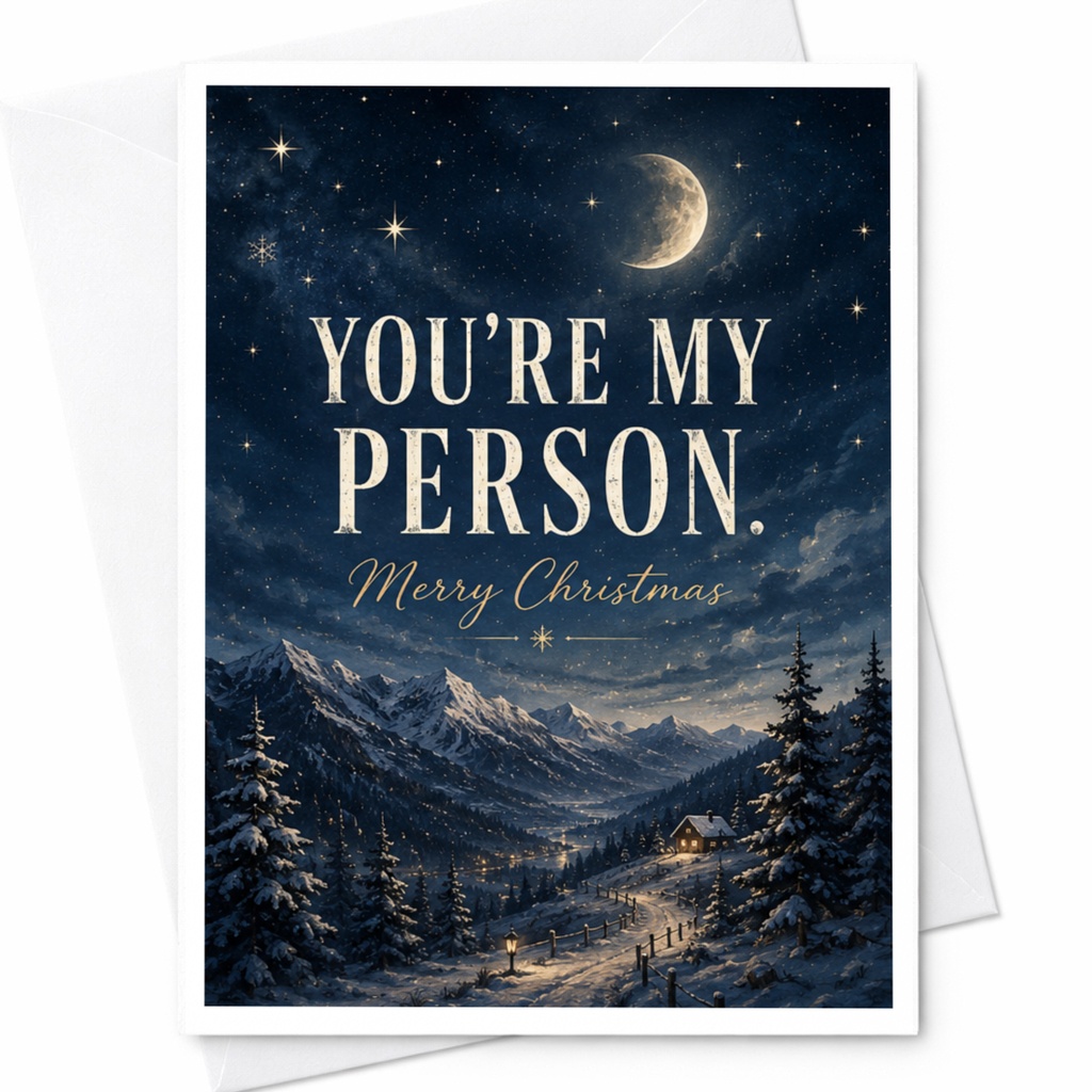 You're My Person. Merry Christmas Card Romantic Winter Scene Holiday Greeting Card For Partner Spouse Cute Christmas Card C7204