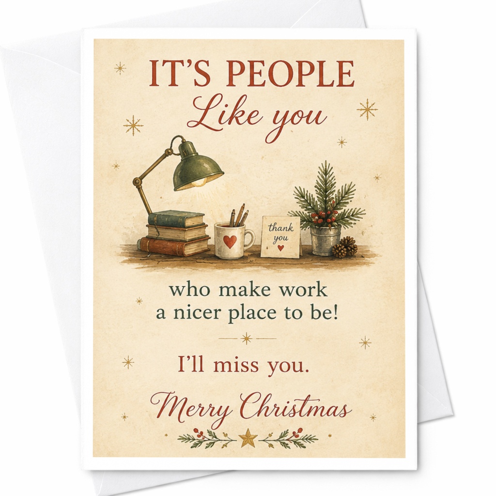 It's People Like You Who Make Work A Nicer Place To Be! I'll Miss You. Merry Christmas Card Holiday Greeting For Colleague C7205