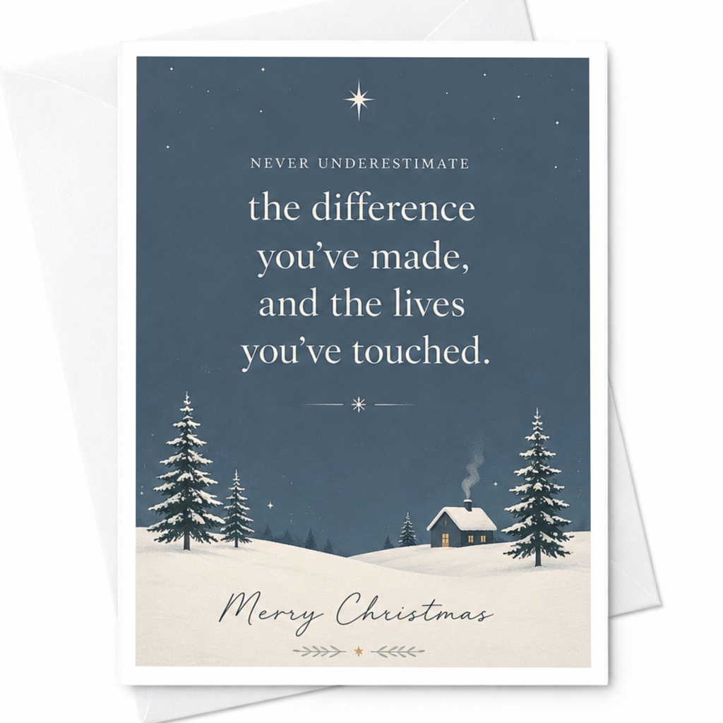Never Underestimate The Difference You’ve Made Christmas Card Inspirational Holiday Greeting Card Winter Scene C7208