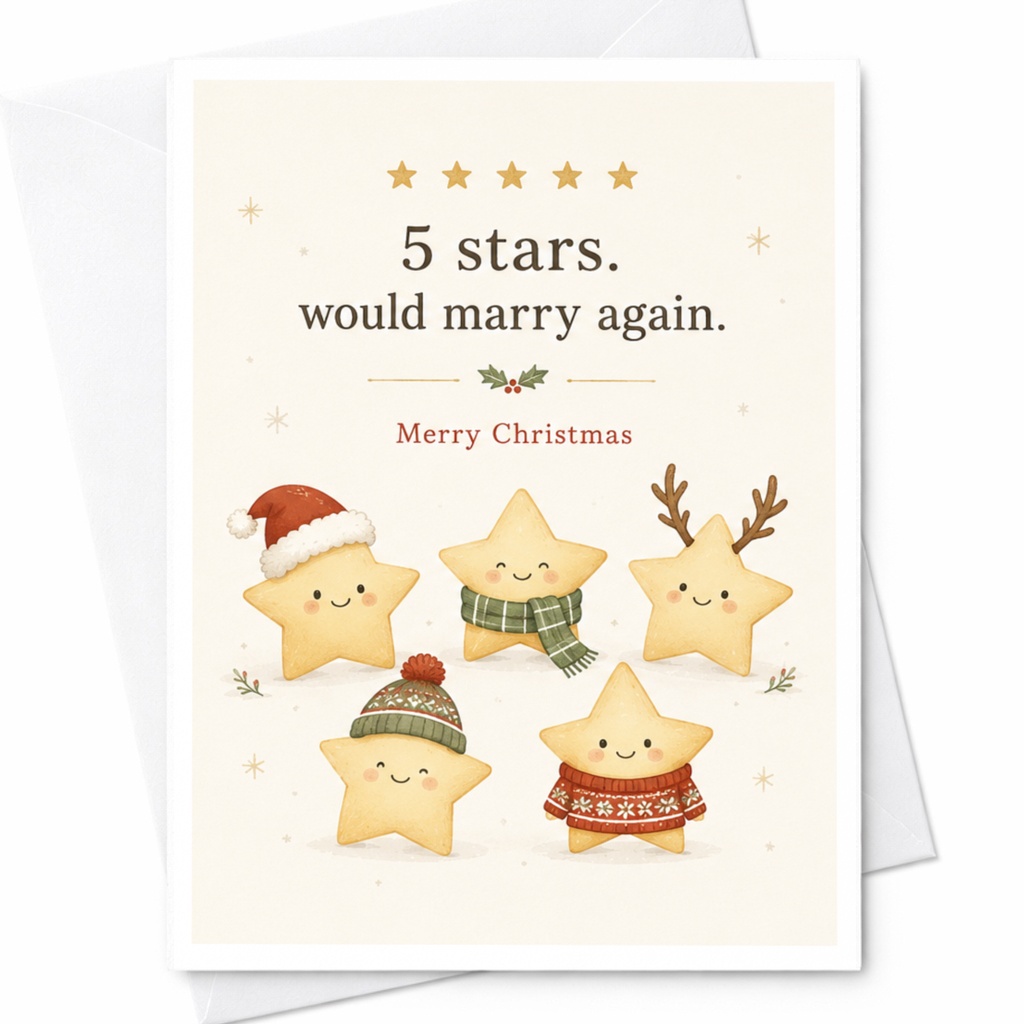 5 Stars Would Marry Again Merry Christmas Card Cute Holiday Greeting Card For Couple Funny Festive Stars C7209