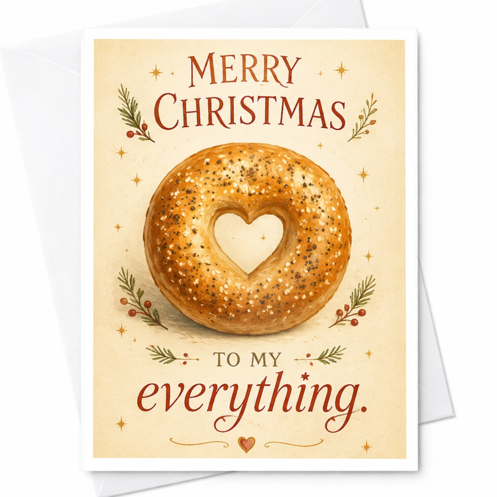 Merry Christmas To My Everything Romantic Christmas Card Bagel Heart Cute Holiday Card For Partner Spouse Love C7237