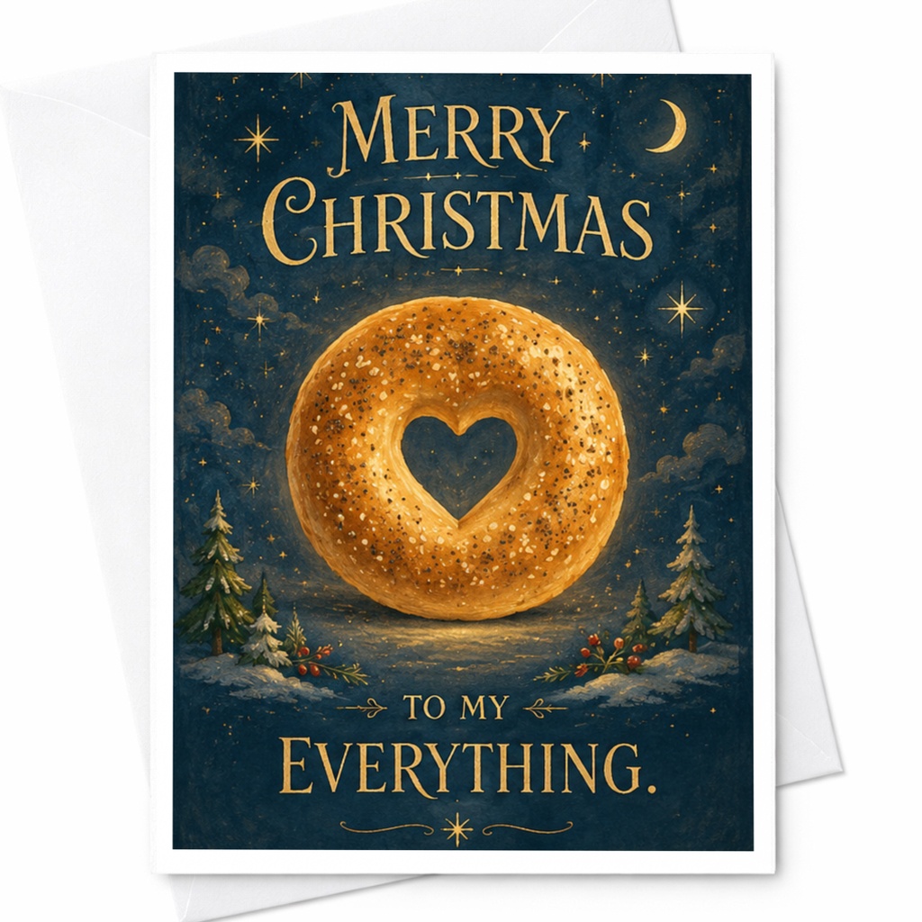Merry Christmas To My Everything Romantic Christmas Card Bagel Heart For Partner Cute Holiday Greeting Card C7238