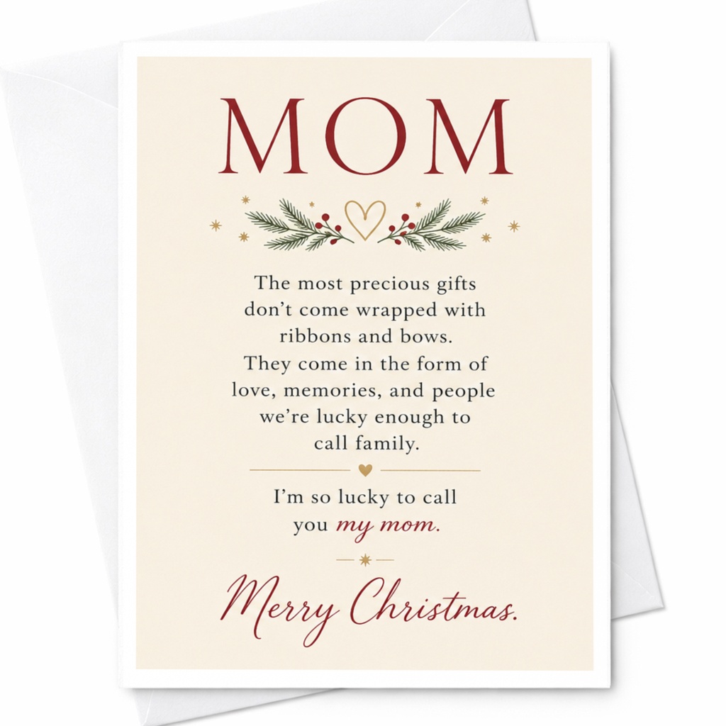 Mom Merry Christmas Card For Mom Sentimental Holiday Greeting Card Love Memories Family Christmas Card From Daughter Son C7243
