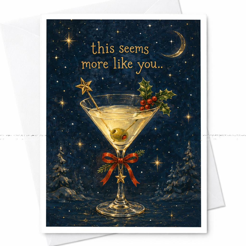 This Seems More Like You.. Funny Christmas Card Martini Glass Holiday Greeting Card For Friend Festive Card C7246