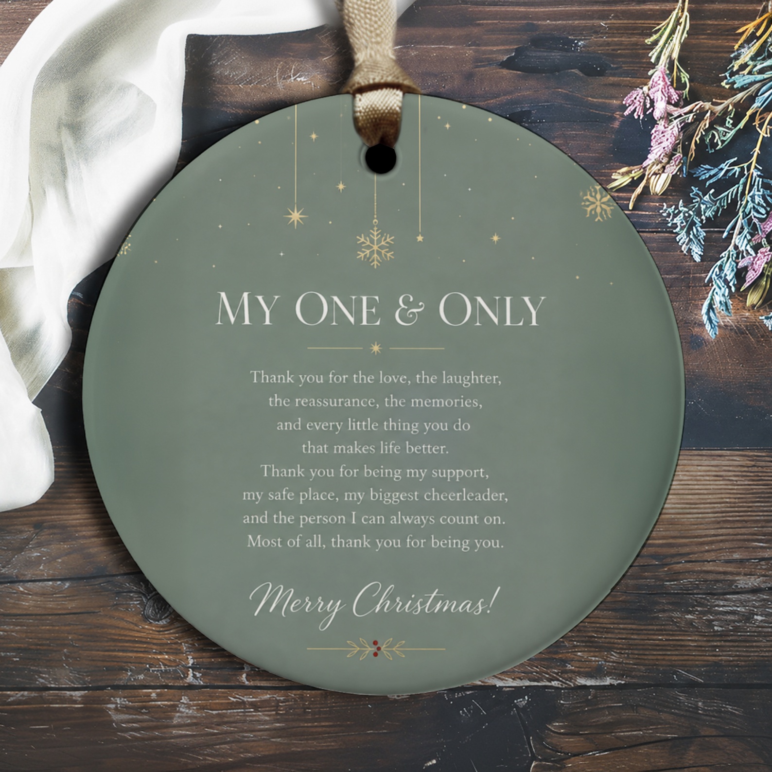 My One & Only Merry Christmas Ornament Romantic Holiday Decoration Gift For Partner Spouse Sentimental Xmas Ornament O2883