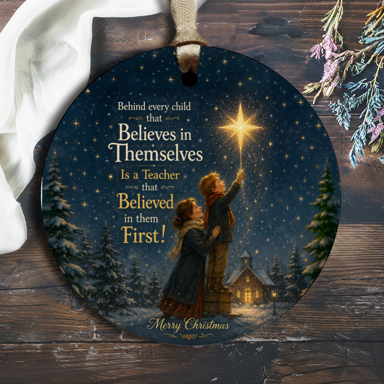 Behind Every Child Believes In Themselves Teacher Believed First Christmas Ornament Holiday Gift For Teachers Inspirational Decor O2898