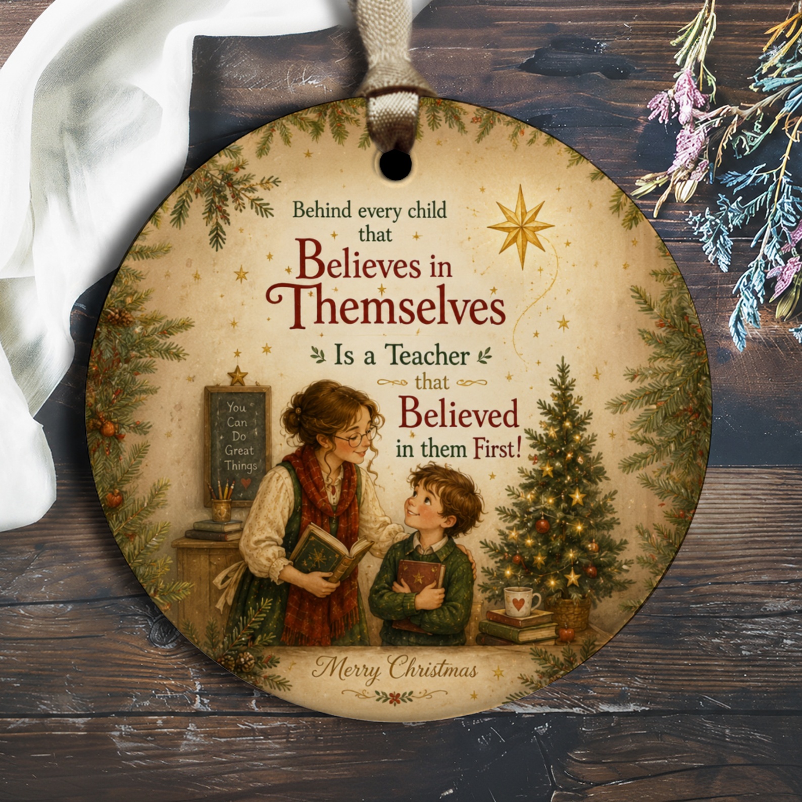 Behind Every Child Believes In Themselves Teacher Ornament Christmas Gift For Teachers Inspirational Holiday Decor O2899