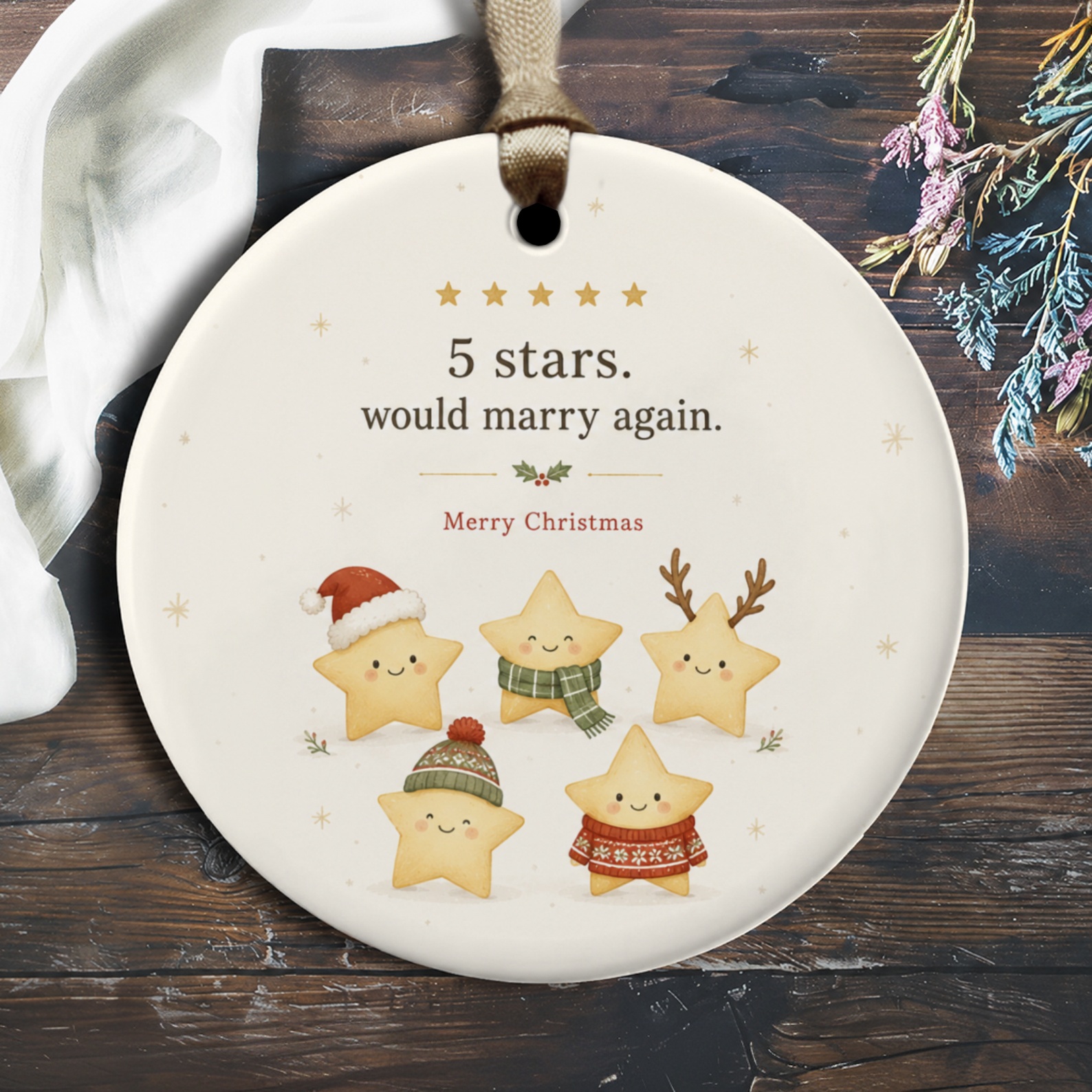 5 Stars Would Marry Again Merry Christmas Ornament Cute Star Characters Holiday Decor Funny Xmas Gift O2907