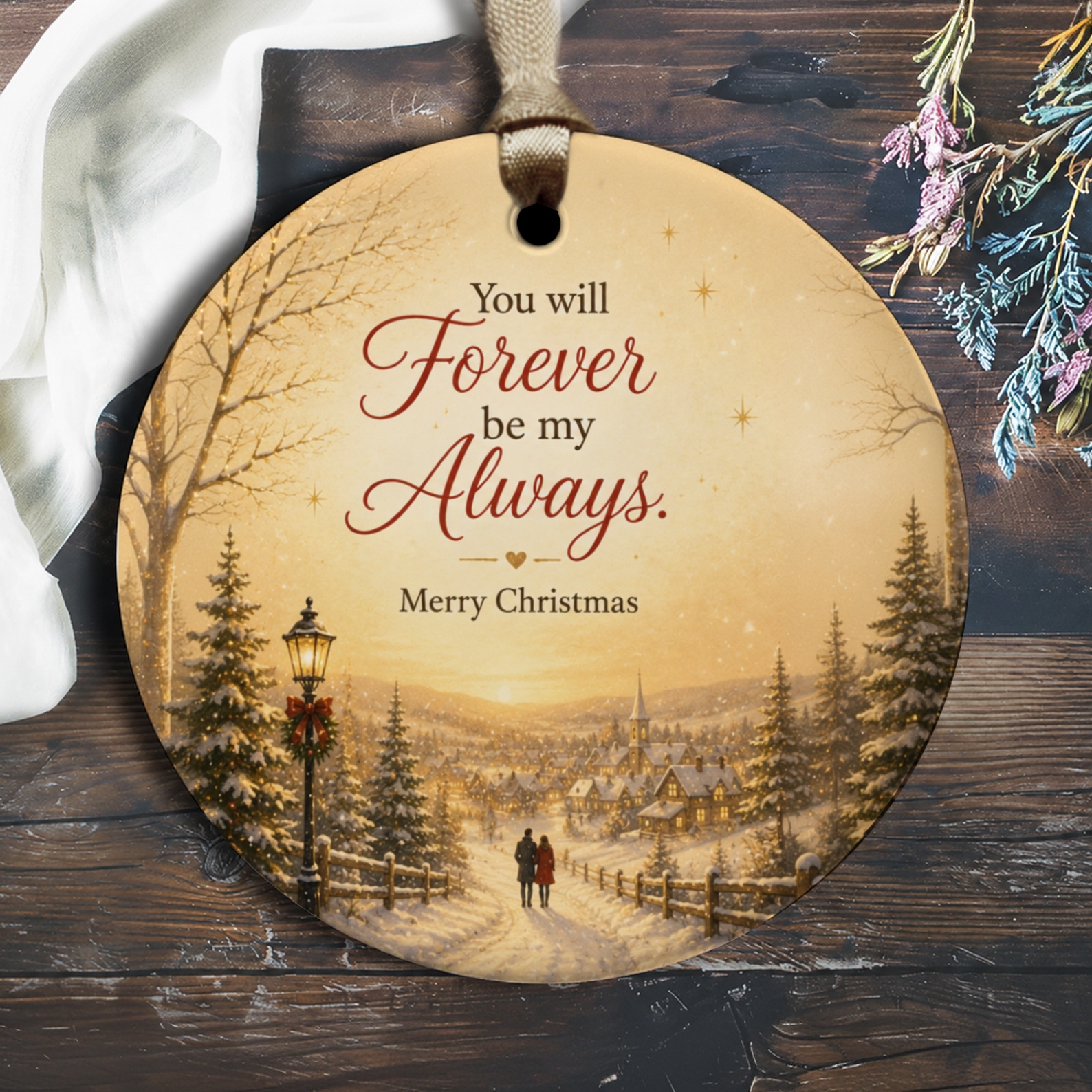 You Will Forever Be My Always. Merry Christmas Ornament Winter Village Scene Romantic Holiday Decor Gift For Couple O2865