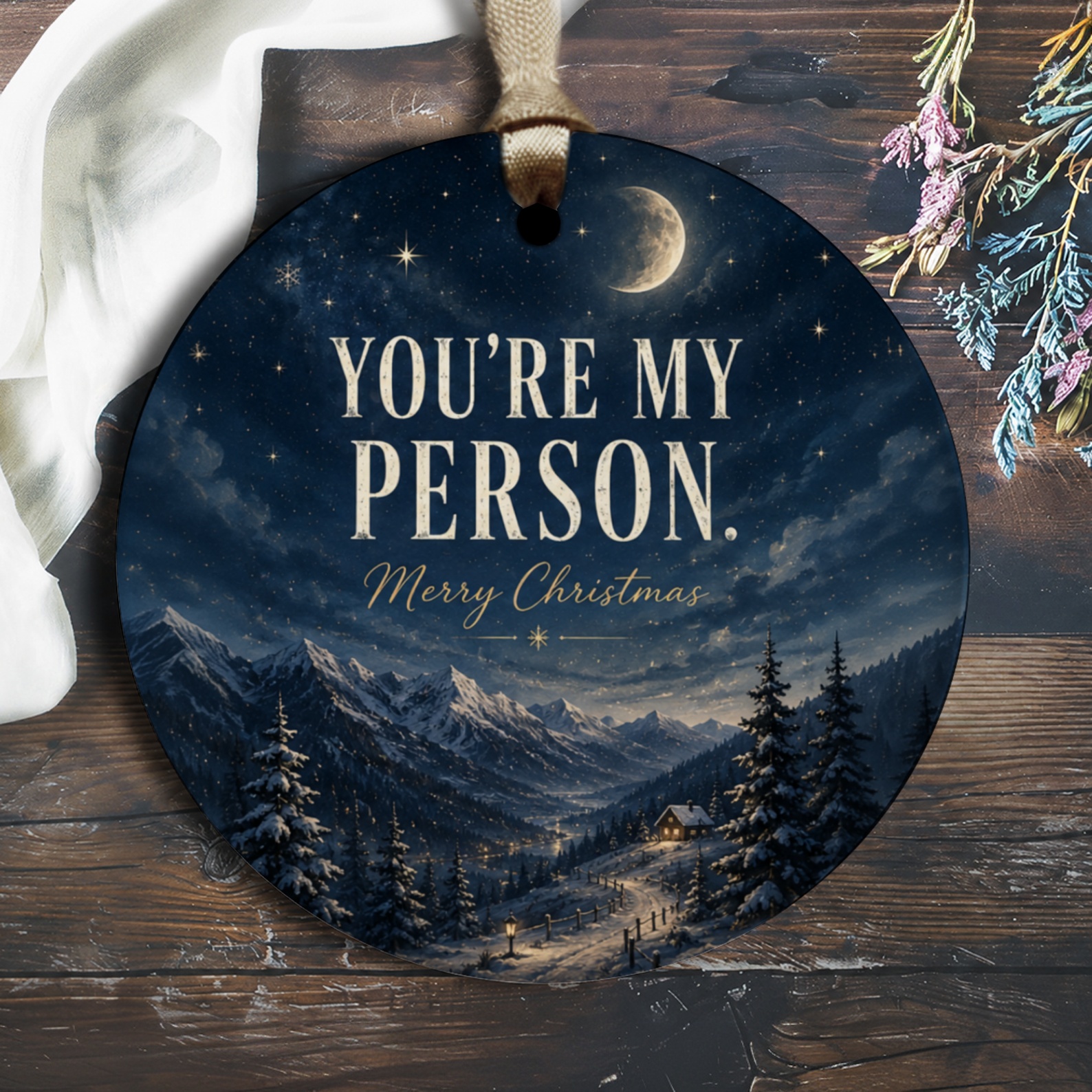 You're My Person. Merry Christmas Ornament Winter Night Scene Holiday Decor Romantic Gift For Partner Snowy Landscape O2912