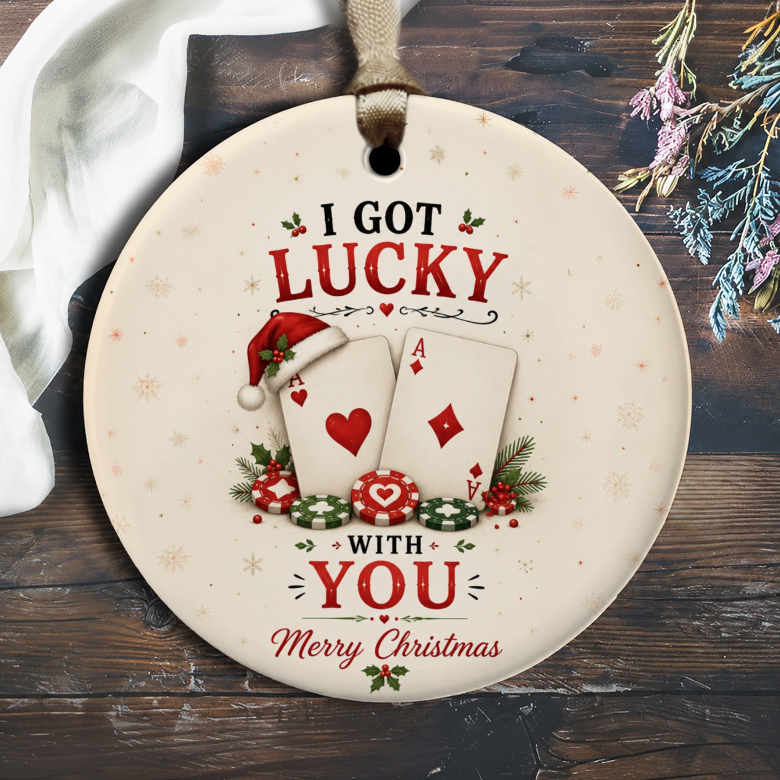 I Got Lucky With You Merry Christmas Ornament Holiday Decor Playing Cards Theme Festive Gift For Couple Xmas Tree Decoration O2873