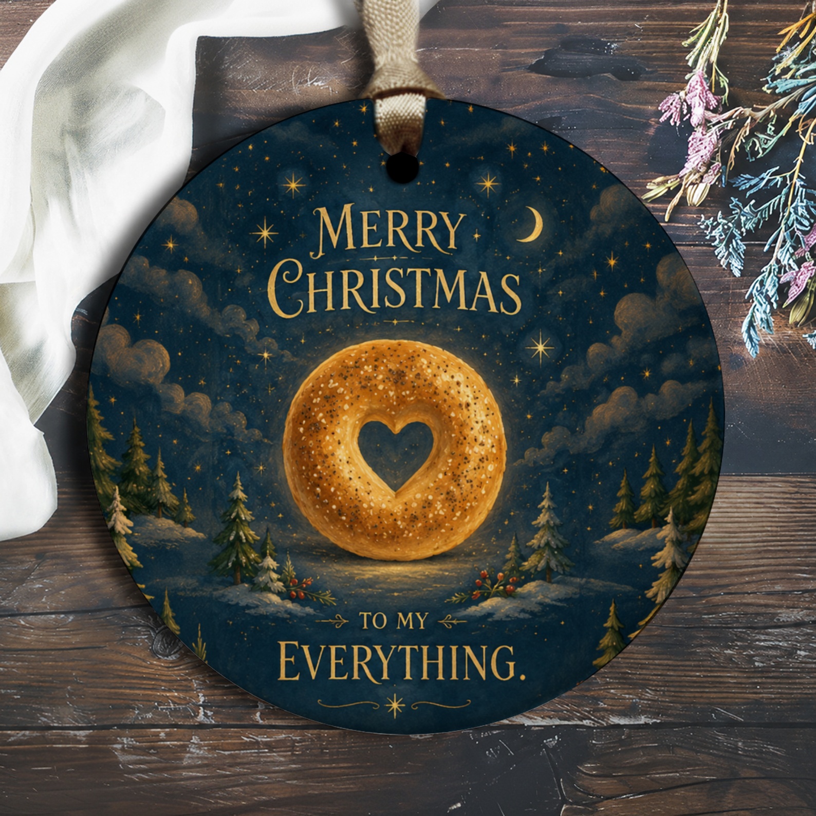 Merry Christmas To My Everything Ornament Romantic Holiday Decor Bagel Heart Shape Christmas Tree Decoration Gift O2874