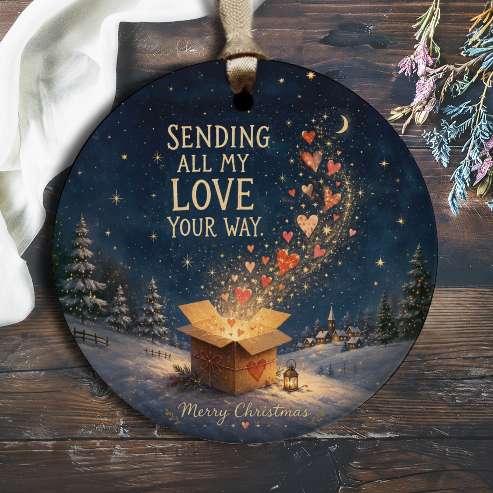 Sending All My Love Your Way Merry Christmas Ornament Holiday Decor Festive Gift Box Scene Winter Wonderland Decoration O2917