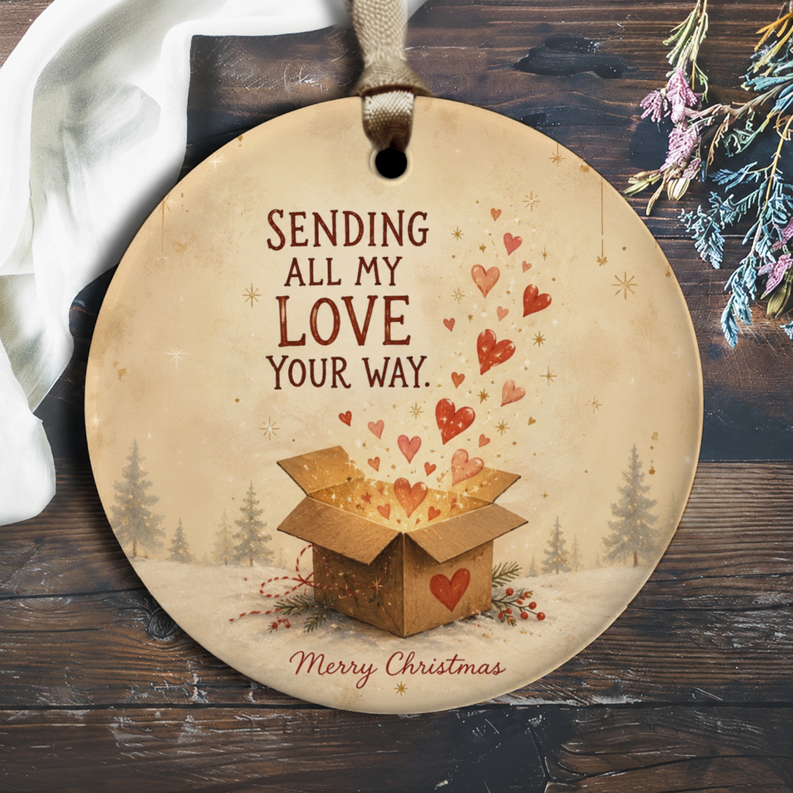 Sending All My Love Your Way Christmas Ornament Heart Box Holiday Decor Festive Gift Idea Merry Christmas Tree Decoration O2918