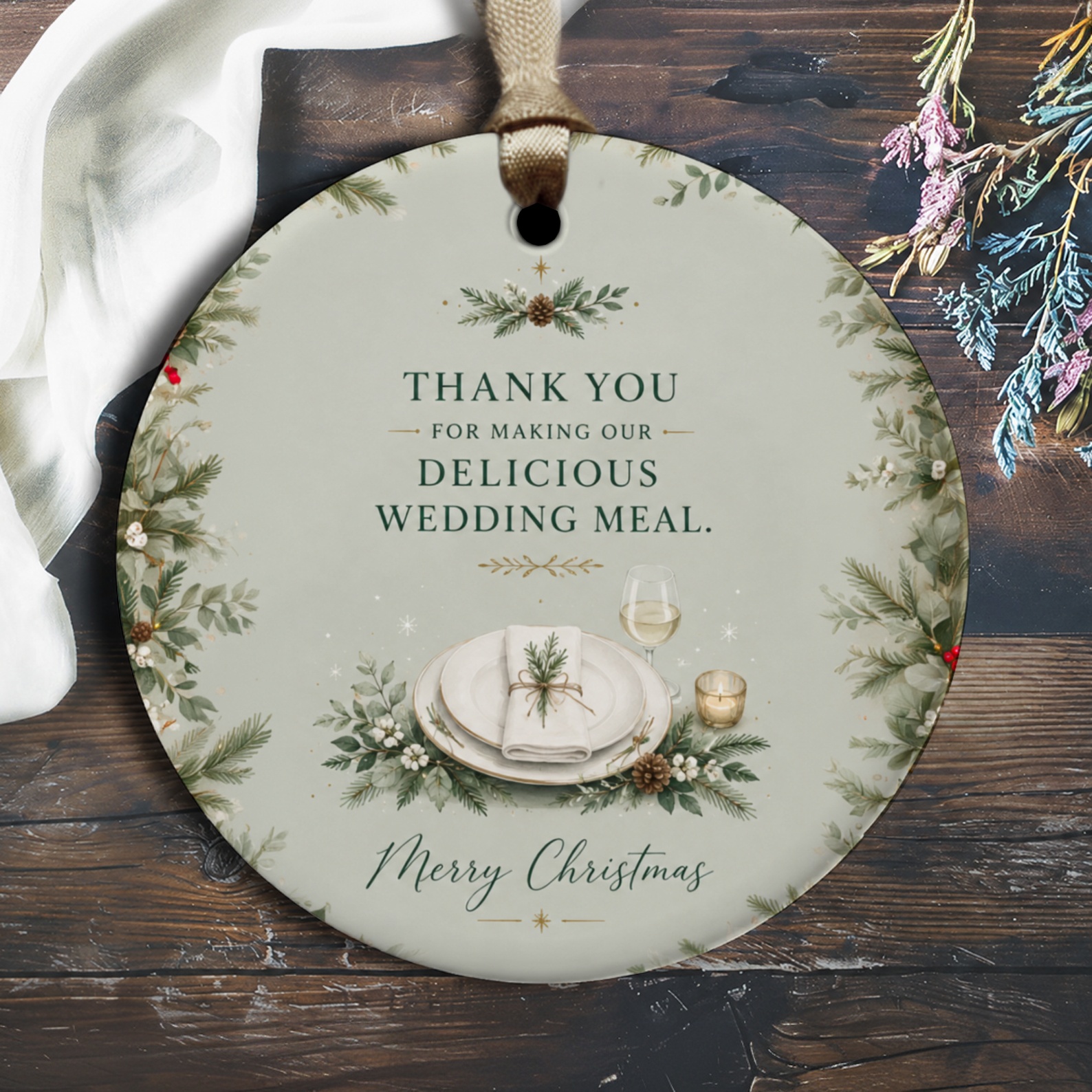Thank You For Making Our Delicious Wedding Meal. Merry Christmas Ornament Wedding Chef Gift Holiday Decor O2876
