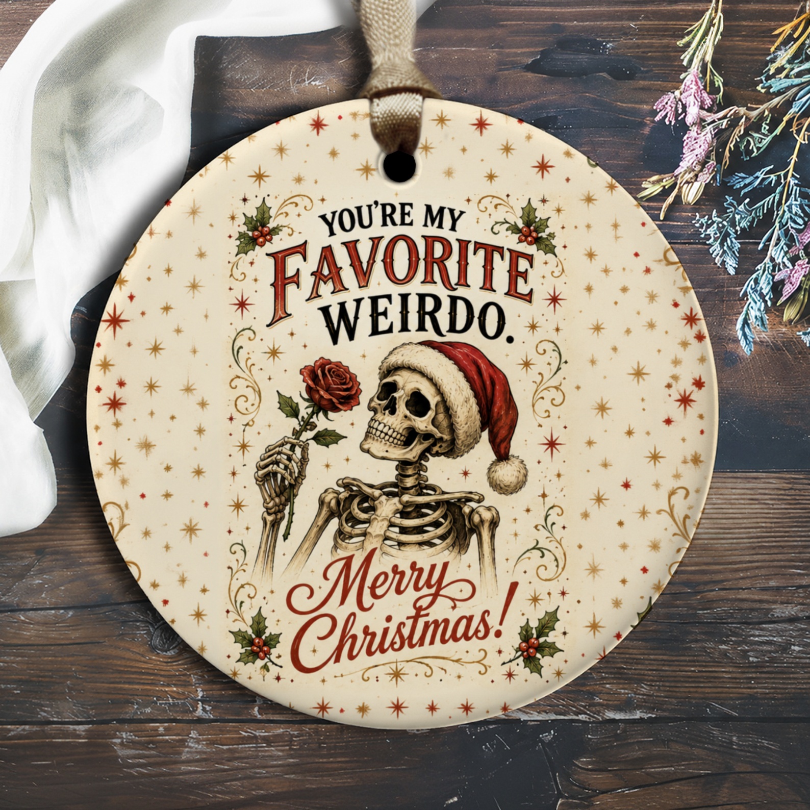 You're My Favorite Weirdo. Merry Christmas! Funny Skeleton Ornament Holiday Decor Unique Xmas Gift For Him Her O2920