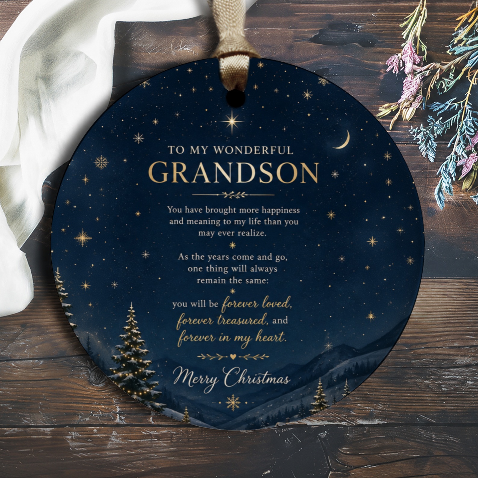 To My Wonderful Grandson Christmas Ornament Sentimental Holiday Gift Forever Loved Treasured Keepsake For Grandson O2923