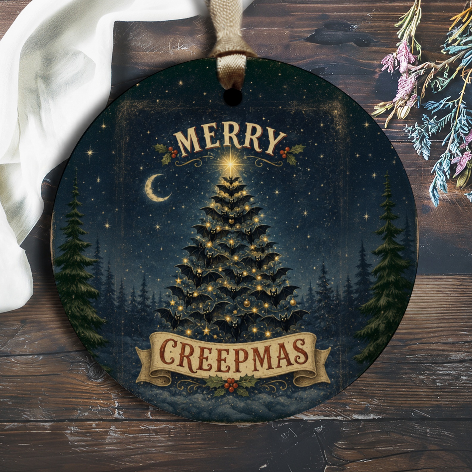 Merry Creepmas Halloween Christmas Ornament Gothic Holiday Decor Spooky Tree Decoration Unique Gift For Horror Lovers O2881