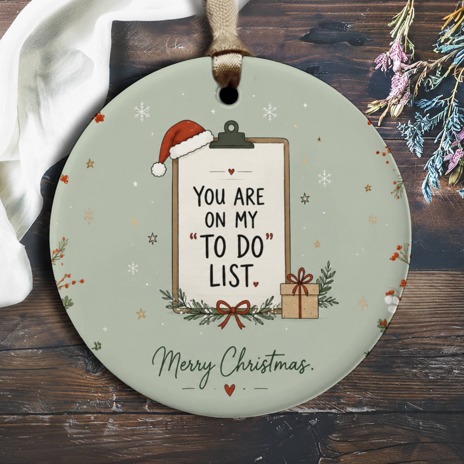 You Are On My "to Do" List Merry Christmas Ornament Funny Holiday Decor Gift Cute Santa Hat Present Xmas Decoration O2930