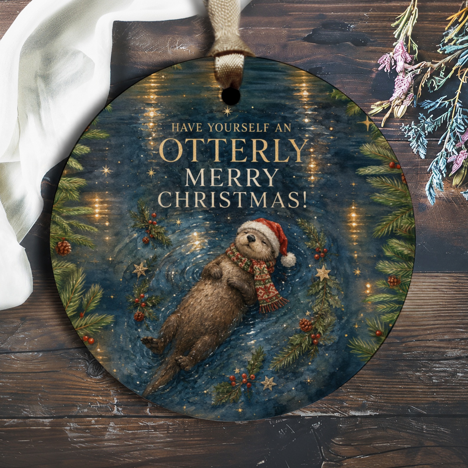 Have Yourself An Otterly Merry Christmas! Cute Otter Ornament Christmas Tree Decoration Animal Lover Holiday Decor O2888