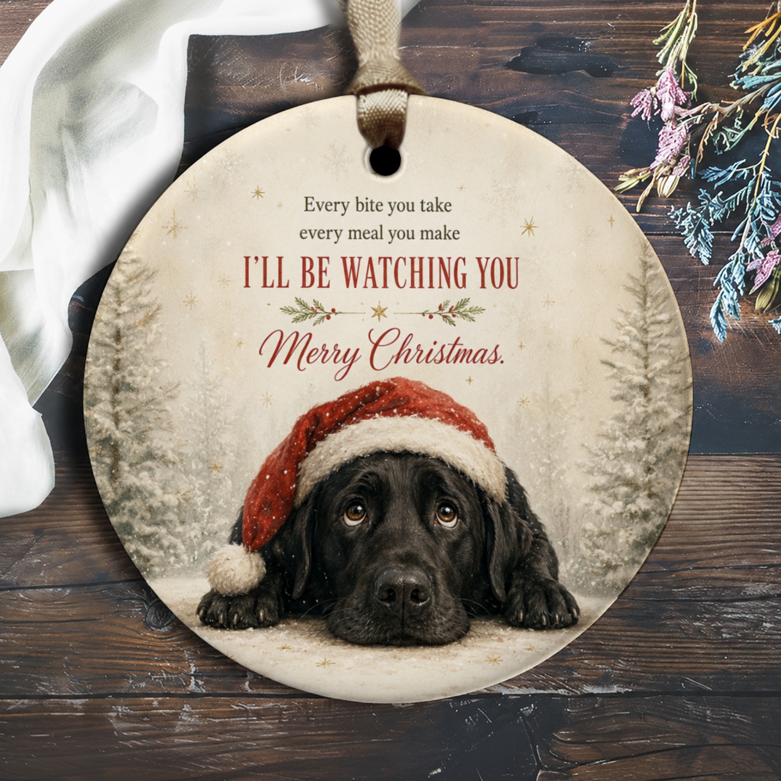 Every Bite You Take Christmas Ornament Funny Dog Santa Hat Holiday Decor Cute Pet Lover Gift O2933