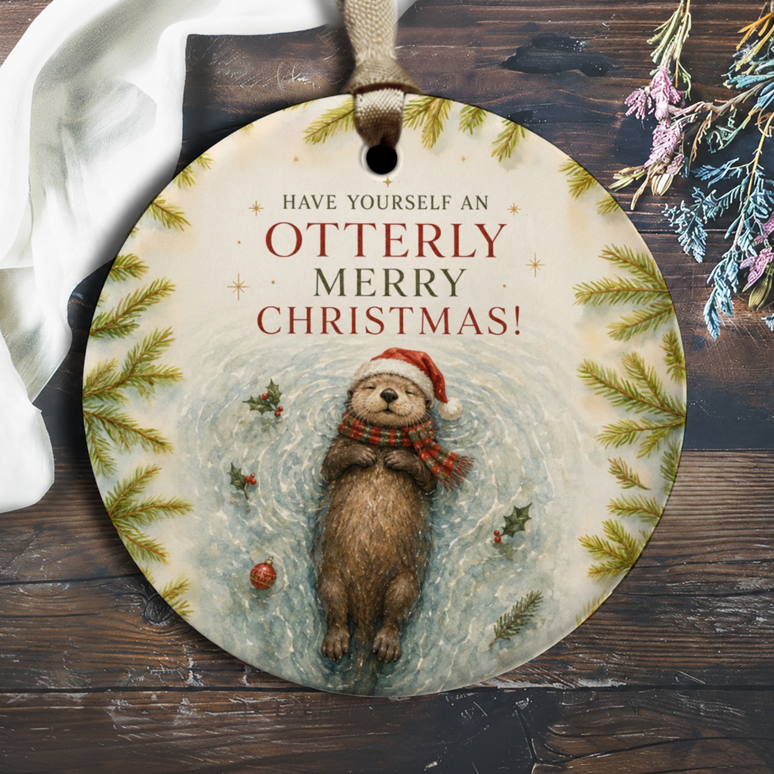Have Yourself An Otterly Merry Christmas! Cute Otter Ornament Christmas Tree Decoration Animal Lover Holiday Decor O2889