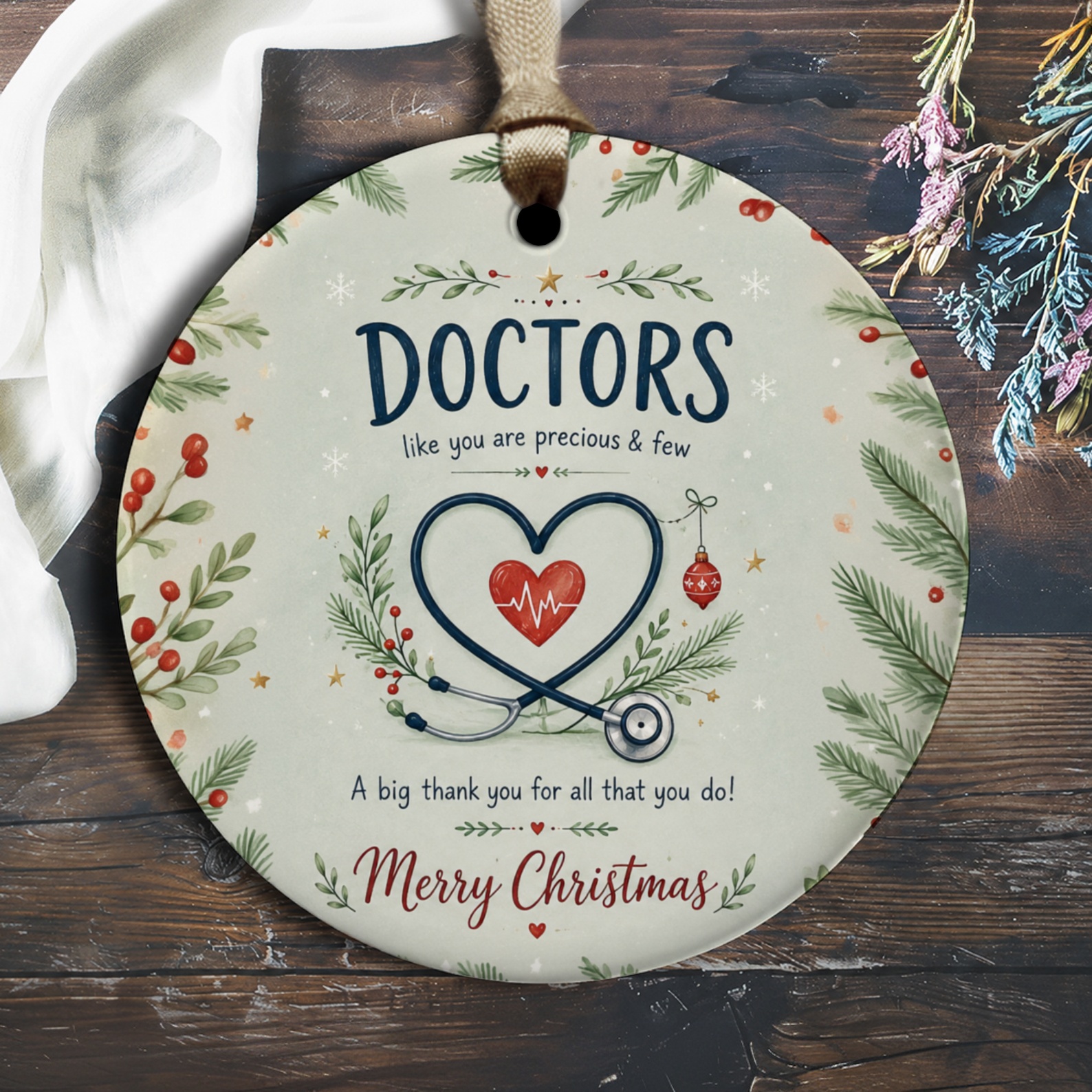 Doctors Like You Are Precious & Few Christmas Ornament Thank You Gift For Doctor Stethoscope Heart Holiday Decor O2934