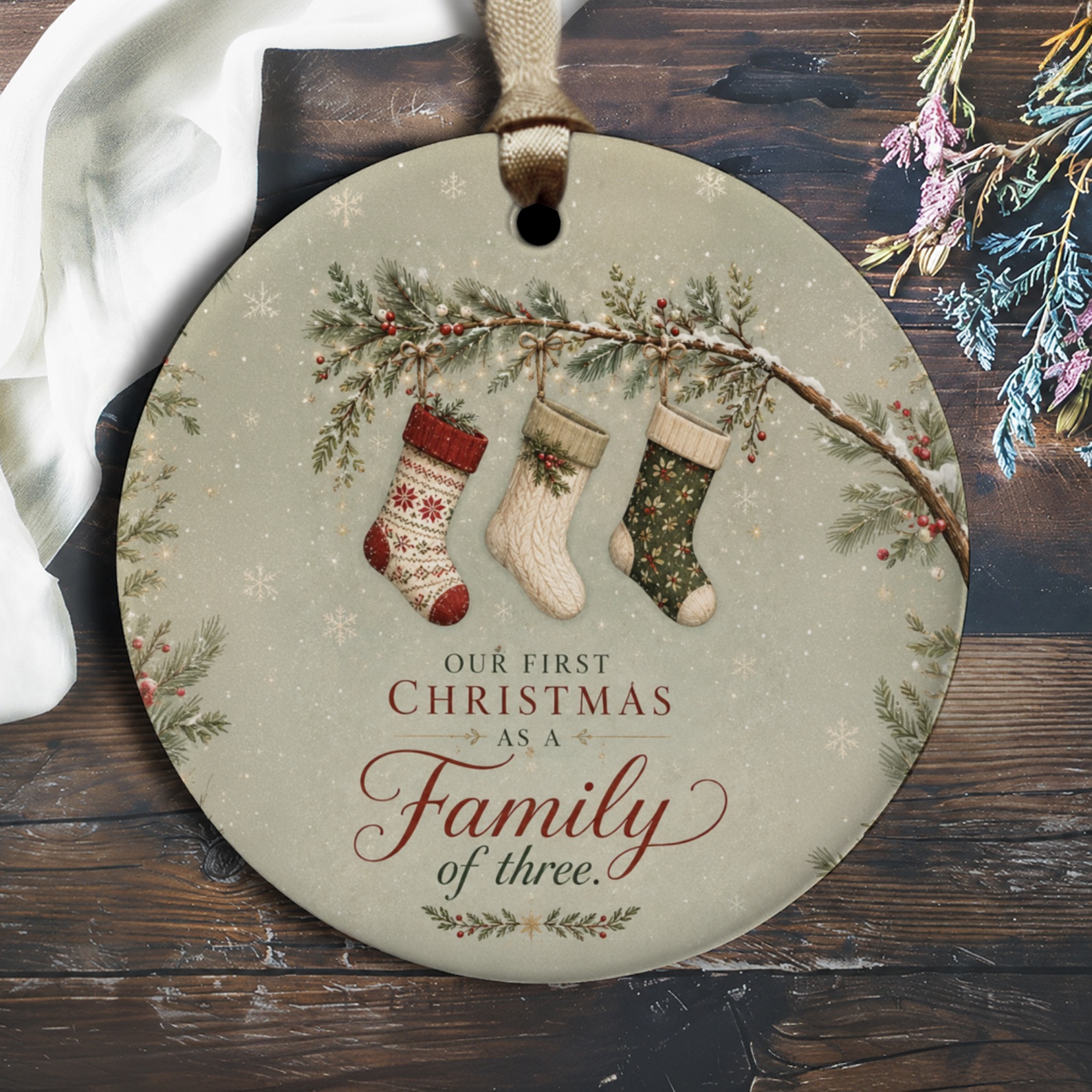 Our First Christmas As A Family Of Three Ornament Christmas Decor New Parents Holiday Keepsake Family Ornament O2890