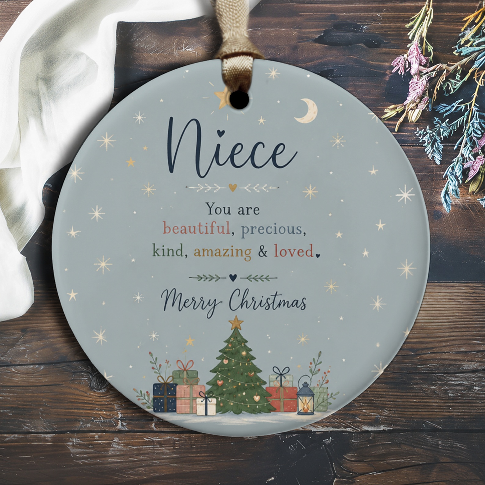 Niece You Are Beautiful Precious Kind Amazing & Loved Merry Christmas Ornament Holiday Gift For Niece Xmas Tree Decoration O2936