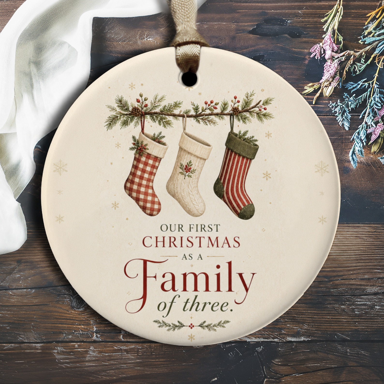Our First Christmas As A Family Of Three Ornament Holiday Decor New Parents Christmas Ornament Family Keepsake Gift O2891
