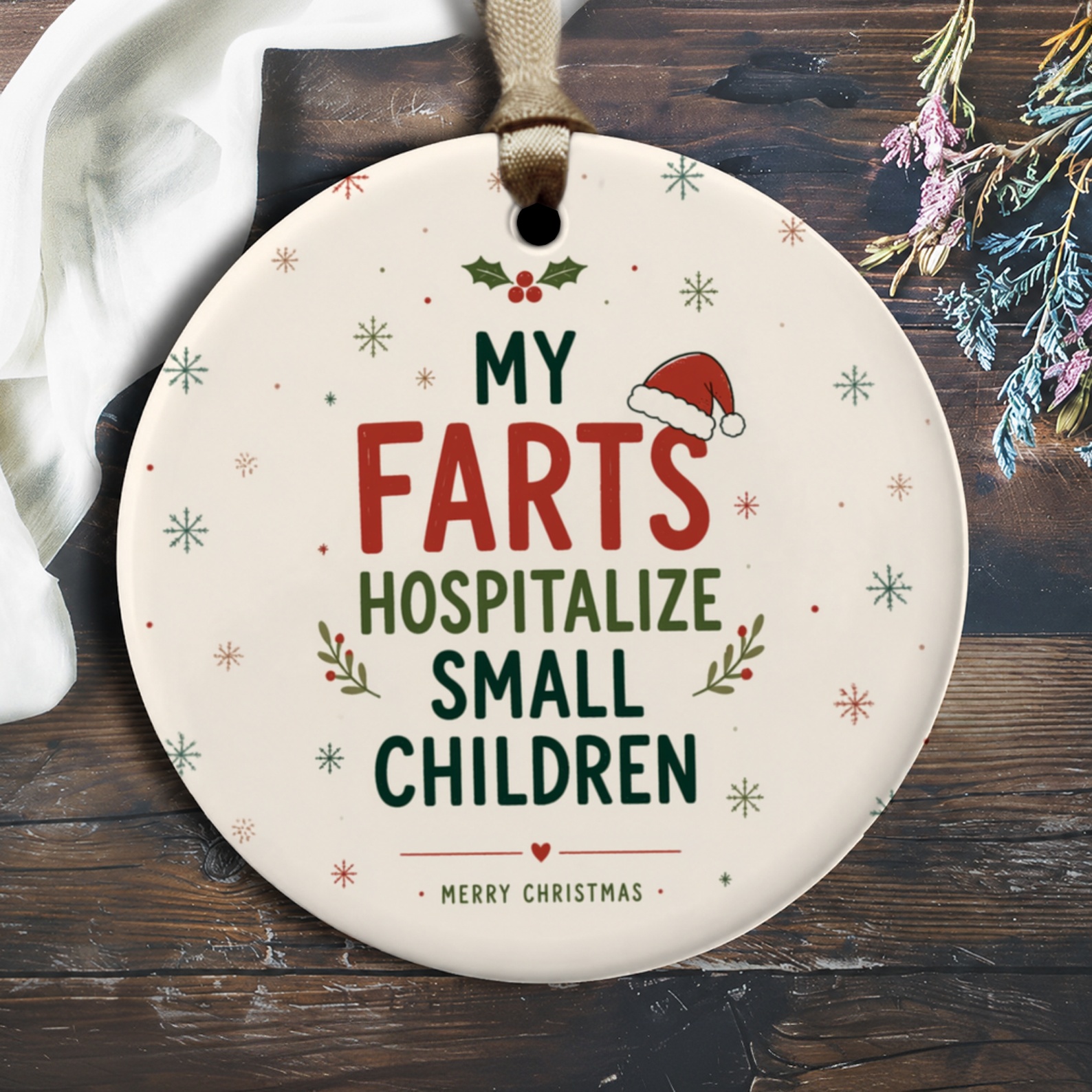 My Farts Hospitalize Small Children Merry Christmas Ornament Funny Holiday Decor Gag Gift For Him Her Xmas Tree Decoration O2893