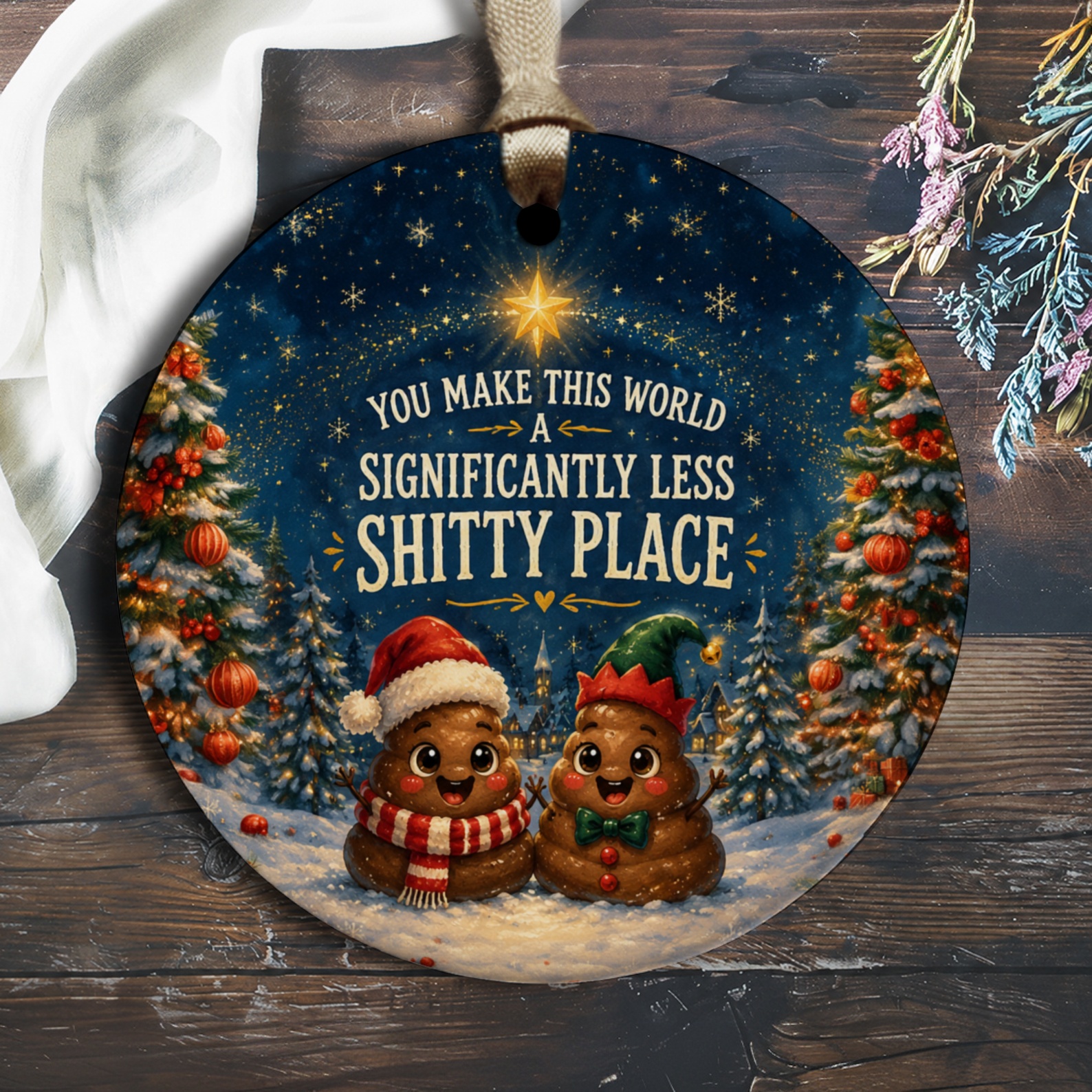 You Make This World A Significantly Less Shitty Place Funny Christmas Ornament Cute Festive Decor Holiday Gift Idea O2894