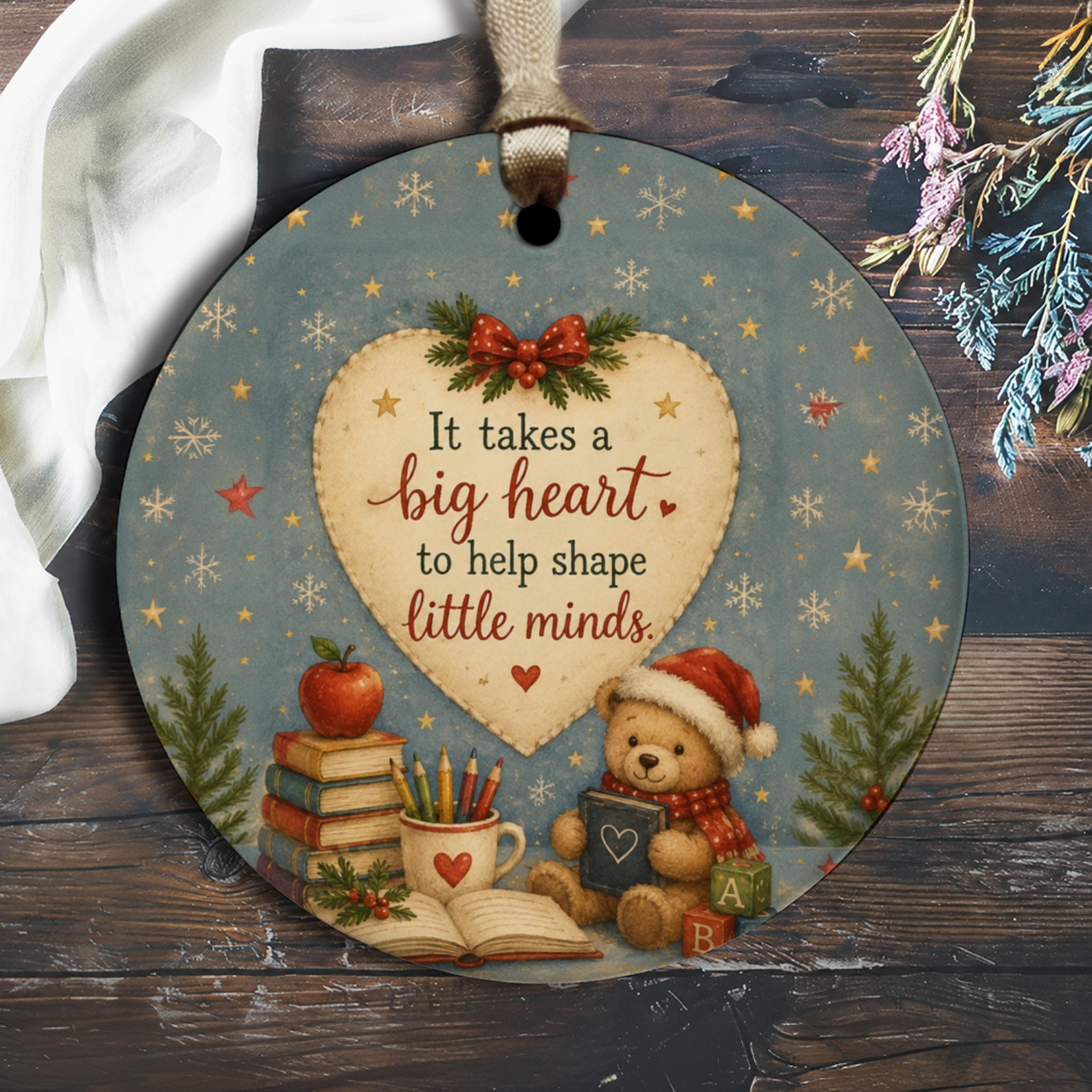 It Takes A Big Heart To Help Shape Little Minds Ornament Teacher Appreciation Gift Cute Teddy Bear Christmas Decor O2942