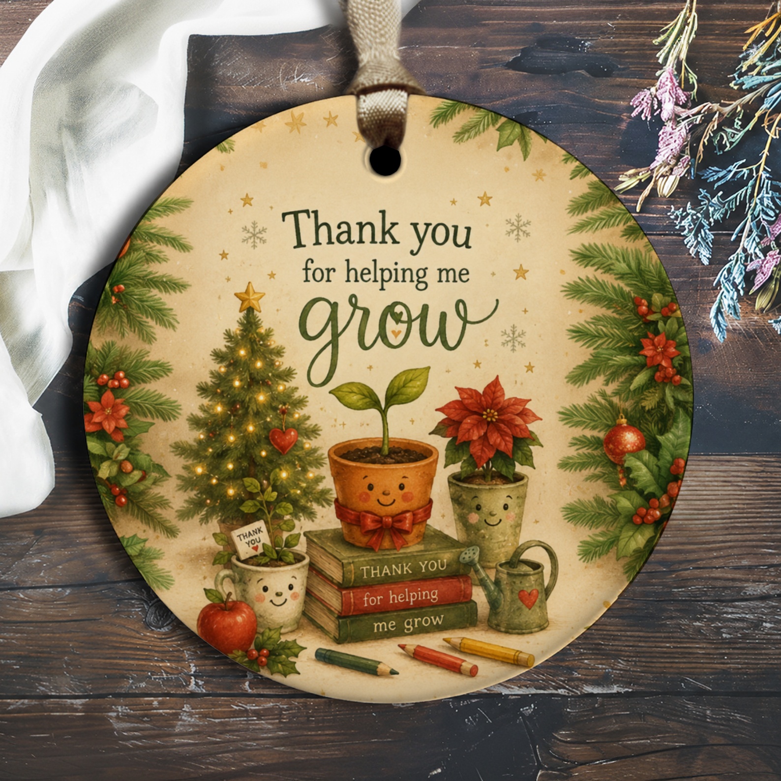 Thank You For Helping Me Grow Christmas Ornament Festive Plant Teacher Gift Holiday Decor Cute Appreciation Keepsake O2943