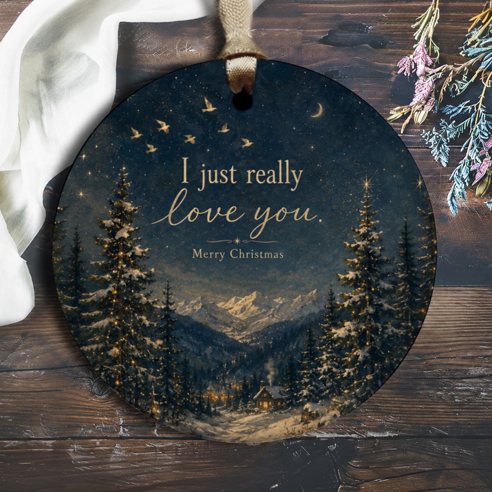 I Just Really Love You Merry Christmas Ornament Winter Landscape Holiday Decor Romantic Gift For Her Him Couple O2944