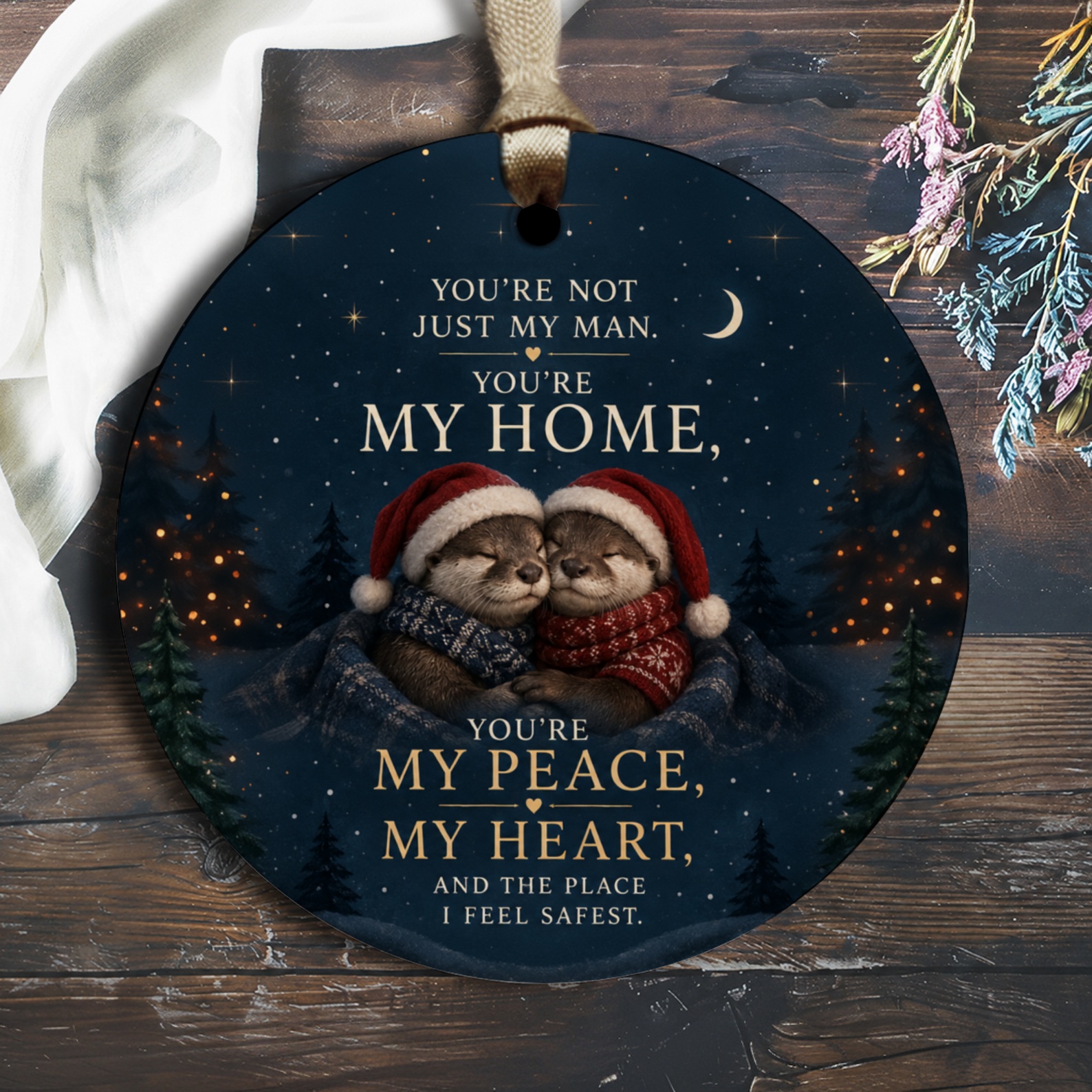 You're My Home Christmas Ornament Cute Otter Couple Winter Holiday Decor Romantic Gift For Him Cozy Animal Ornament O2900
