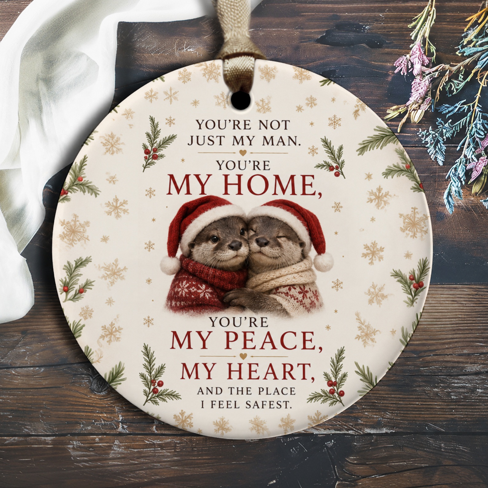 You're My Home Peace Heart Ornament Cute Otters Christmas Ornament Romantic Holiday Decor Gift For Him Her O2901